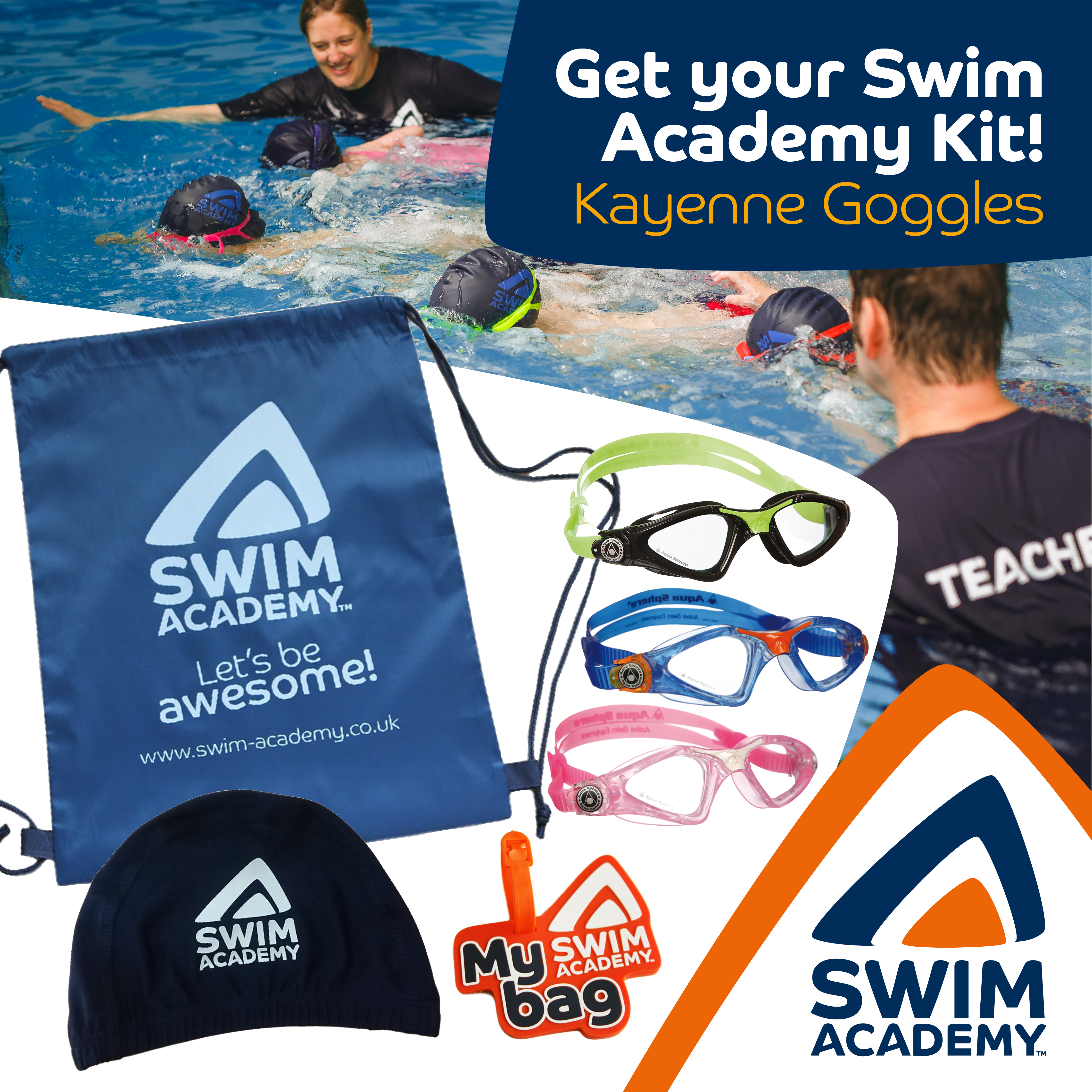 Swim Academy Kit with Aquasphere Kayenne Jr Goggles